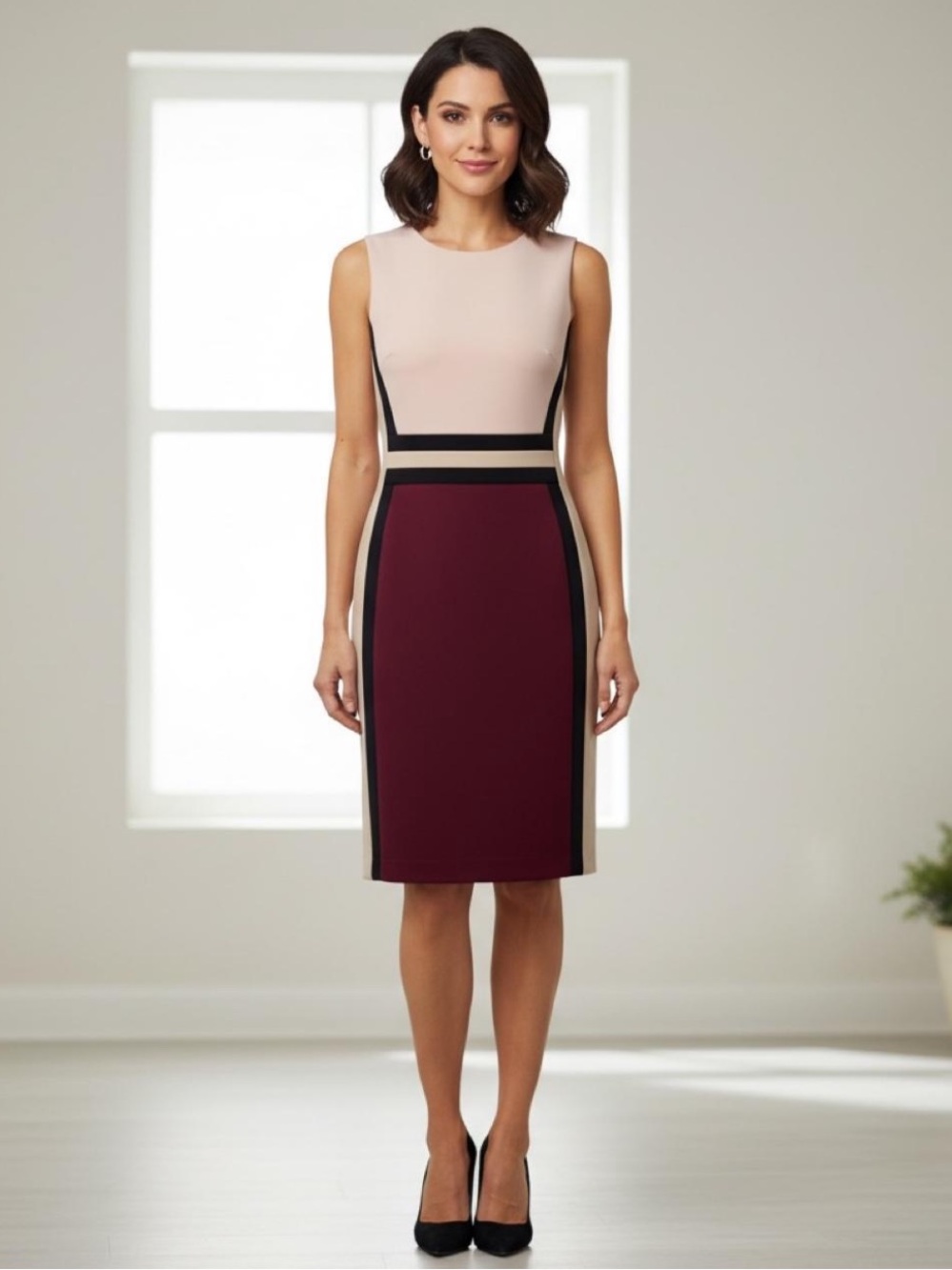 Calvin Klein 🔥 Sleeveless Colorblock Sheath Skirt - Burgundy & Blush